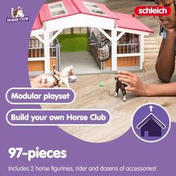 schleich HORSE CLUB — 97-Piece Riding Center Horse Playset, Detailed Horseback Riding Center, Horse Playset with Rider, Horse Toys for Girls & Boys Ages 5+