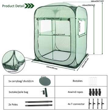 Porayhut Pop Up Greenhouse Tent,Portable X-Large Walk-in Flower House ,Indoor Outdoor Gardening Plant Sunshine Room with PE Mesh Cloth Cover for Protecting Plant from Cold Frost & Birds