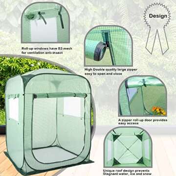 Porayhut Pop Up Greenhouse Tent,Portable X-Large Walk-in Flower House ,Indoor Outdoor Gardening Plant Sunshine Room with PE Mesh Cloth Cover for Protecting Plant from Cold Frost & Birds