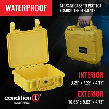 Condition 1 Premium Dual Pistol Hard Case with Foam, Yellow | 9" x 7" x 4" | Waterproof Case for Handguns and Mags | Customizable Foam | TSA Ready