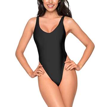 Ocean Blues Women's Black High Cut Low Back One Piece Swimwear Bathing Suits Size Medium