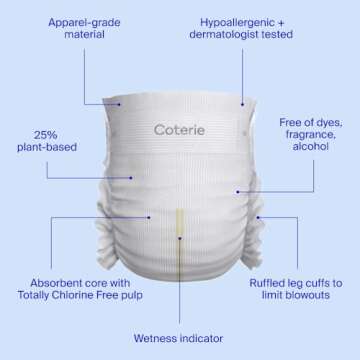 Coterie Baby Diapers + Wipes Baby Kit, Size 1 (198 Count) Size Newborn (93 Count) 4 Wipe Packs (224 Wipes) Made with Plant Derived Fibers, Hypoallergenic, for Sensitive Skin, Clean Ingredients