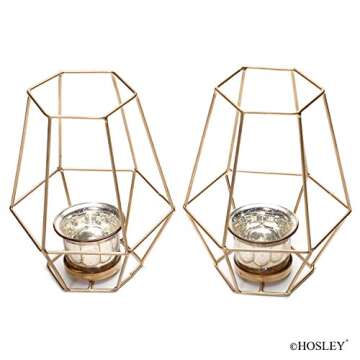 Hosley Set of 2-7 Inch High Lanterns with Metallic Gold Glass Elevate Your Decor with Elegant and Versatile Gold Candle Holders for Chic Home Ambiance