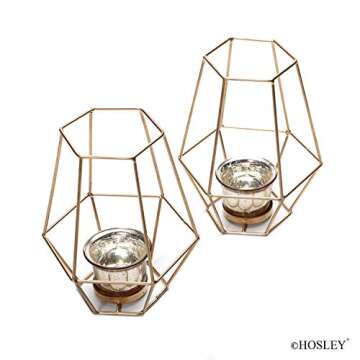 Hosley Set of 2-7 Inch High Lanterns with Metallic Gold Glass Elevate Your Decor with Elegant and Versatile Gold Candle Holders for Chic Home Ambiance