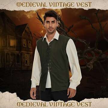 Zando Mens Pirate Vest Pirate Costume Renaissance Vest Renaissance Costume Medieval Vest Men Medieval Costume Viking Costume Men Medieval Steampunk Gothic Waistcoat Black Large