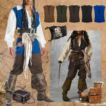 Zando Mens Pirate Vest Pirate Costume Renaissance Vest Renaissance Costume Medieval Vest Men Medieval Costume Viking Costume Men Medieval Steampunk Gothic Waistcoat Black Large