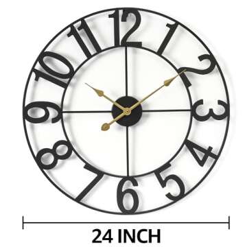 Sorbus Large Wall Clock for Living Room Decor - Wall Clock for Kitchen - 24 inch Big Wall Clock Decorative - Metal Wall Art - Analog Large Clock for Bedroom, Home, Kitchen, Office, Wall Decor (Black)