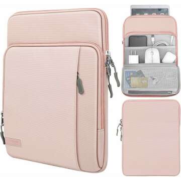 MoKo 9-11 Inch Tablet Sleeve Bag Carrying Case with Storage Pockets Fits iPad air 5 10.9" 2022, iPad Pro 11 M2 2022-2018, iPad 10th 10.9, iPad 9/8/7th 10.2, iPad Air 4 10.9, Tab S8 11", Pink