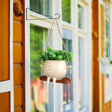 UMESONG Swing Face Planter Pot Hanging Resin Flower Head Planters for Indoor Outdoor Plants Succulent Pots for String of Pearls Plant Live Gift Ideas for Mother, Christmas