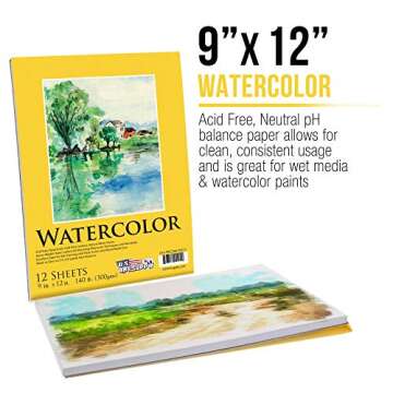 U.S. Art Supply 9" x 12" Premium Heavyweight Watercolor Painting Paper Pad, Pack of 2, 12 Sheets Each, 140 Pound (300gsm) - Cold Pressed, Acid-Free, Wet, Dry & Mixed Media - Artists, Students, Adults