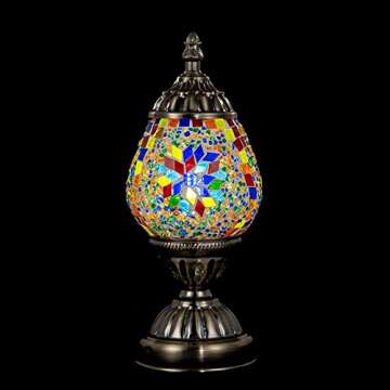 ANTON Handmade Turkish Lamp Mosaic Glass Egg Lantern Bedside Table Desk Night Lamp Decorative Tiffany Moroccan Style (Multicolor)