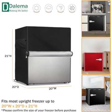 Dalema Outdoor Refrigerator Cover,600D Heavy Duty 100% Waterproof Upright Freezer Cover,Outside Stand Up Fridge Covers.Front Can Be Rolled-Up by Zippers.(Black,20" W x 20" D x 21" H)