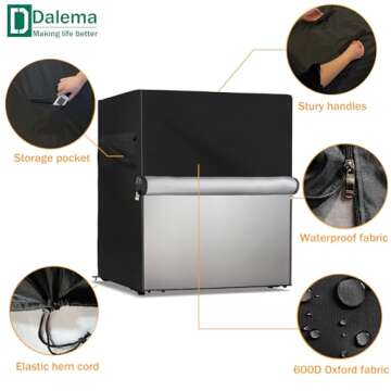 Dalema Outdoor Refrigerator Cover,600D Heavy Duty 100% Waterproof Upright Freezer Cover,Outside Stand Up Fridge Covers.Front Can Be Rolled-Up by Zippers.(Black,20" W x 20" D x 21" H)