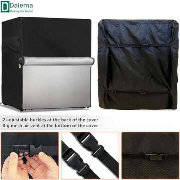 Dalema Outdoor Refrigerator Cover,600D Heavy Duty 100% Waterproof Upright Freezer Cover,Outside Stand Up Fridge Covers.Front Can Be Rolled-Up by Zippers.(Black,20" W x 20" D x 21" H)