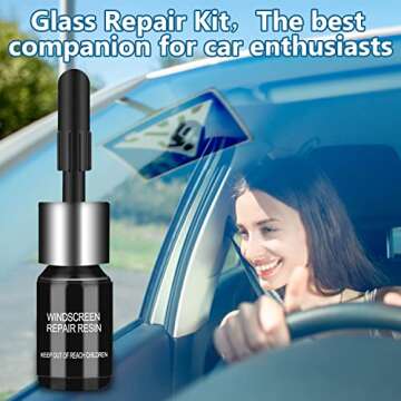 Windshield Crack Repair Kit, Windshield Repair Kit for Chips and Cracks, Glass Repair Fluid with 2 Bottles of Resin, Glass Repair Kit Windshield for Fixing Chips, Cracks, Bulls-Eye and Star-Shape Cack