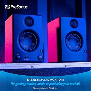 PreSonus Eris E3.5-3.5" Near Field Studio Monitors (Pair) – Powered Desktop Speakers for Music Production, Studio-Quality Recording, and Active Media Reference