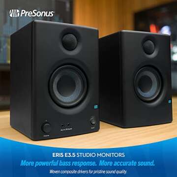 PreSonus Eris E3.5-3.5" Near Field Studio Monitors (Pair) – Powered Desktop Speakers for Music Production, Studio-Quality Recording, and Active Media Reference