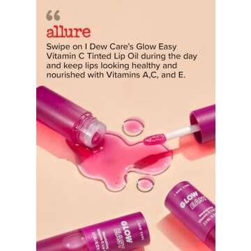 I DEW CARE Korean Lip Oil Gloss - Glow Easy | with Jojoba Seed Oil with Vitamin C, Pigmented Glossy Lip Stain, Hydrating, Korean Makeup, Pink Color, Glass Skin Look, Valentine's Day Gift, 0.12 Fl Oz