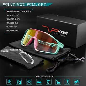 KAPVOE Photochromic Cycling Glasses for Men Women Sports Sunglasses High Definition High Contrast Lenses MTB BMX Bike Glasses