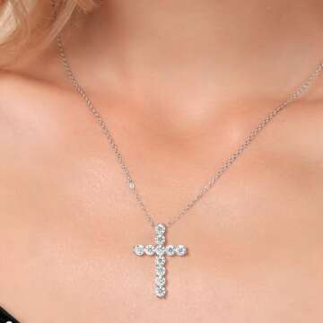 Gem Stone King Moissanite Cross Necklace | 925 Sterling Silver | 2.53 Cttw | 1.20 Inch | Jesus Christian Religious Crucifix Jewelry Pendant Necklace for Women | with 18 Inch Silver Chain