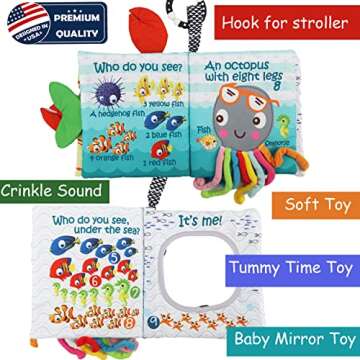 Fish Soft Baby Book Toys,Touch and Feel Cloth Crinkle Books for Babies, Infant Baby Toys 0-3-6-12-18 Months,Early Learning Education Toys,Mirror Toy,Shower Baby Gifts Christmas for Boys Girls-GIF Box