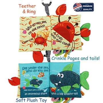 Fish Soft Baby Book Toys,Touch and Feel Cloth Crinkle Books for Babies, Infant Baby Toys 0-3-6-12-18 Months,Early Learning Education Toys,Mirror Toy,Shower Baby Gifts Christmas for Boys Girls-GIF Box