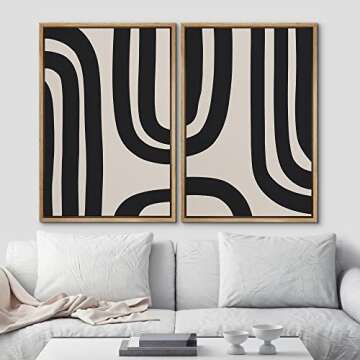 Ashbrook Framed Canvas Print Wall Art Black and Gray Geometric Spiral Display Abstract Shapes Illustrations Modern Minimalist Relax/Calm Multicolor for Living Room, Bedroom, Office - 24"x36"x2 NATURAL