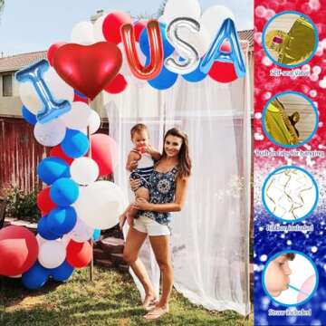 I Love USA Red White and Blue Balloons, 16 Inch 4th of July Decorations with Red Heart Alluminum Balloons Patriotic Decor for Independence Day Garden Outdoor Office Memorial Veterans Day Party Favors