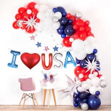 I Love USA Red White and Blue Balloons, 16 Inch 4th of July Decorations with Red Heart Alluminum Balloons Patriotic Decor for Independence Day Garden Outdoor Office Memorial Veterans Day Party Favors