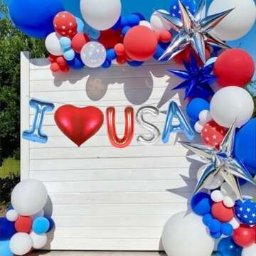 I Love USA Red White and Blue Balloons, 16 Inch 4th of July Decorations with Red Heart Alluminum Balloons Patriotic Decor for Independence Day Garden Outdoor Office Memorial Veterans Day Party Favors