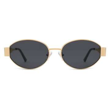 SOJOS Retro Oval Sunglasses for Women - Trendy Shades in Gold/Grey Lens