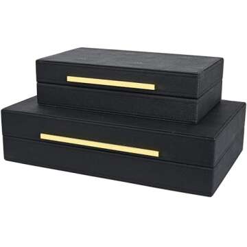 ZIKOUL Black Shagreen box Set of 2 Faux Leather Decorative Boxes,Large Nesting Storage Decorative Boxes with Lids for Modern Home Decor Stacking Jewelry Box Organizer