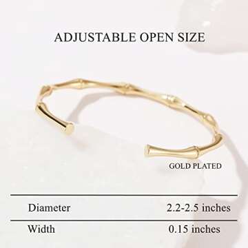 GIEIWIW Gold Plated Bangle Bracelets for Women Mother's Day gifts Adjustable Charm Bracelets Cute Bamboo Design Gold Bracelet for Women Valentines Day Gifts(Gold)