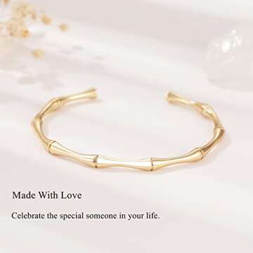 GIEIWIW Gold Plated Bangle Bracelets for Women Mother's Day gifts Adjustable Charm Bracelets Cute Bamboo Design Gold Bracelet for Women Valentines Day Gifts(Gold)