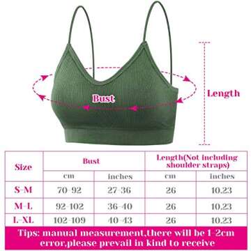 selizo Padded Bralettes for Women, 6 Pcs Sports Bras for Women Pack, V Neck Cami Bando Bra for Women Girls, M-L