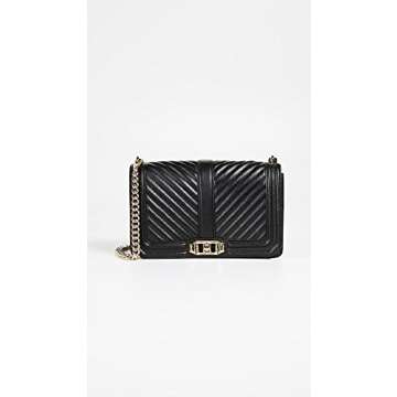 Rebecca Minkoff Women's Chevron Quilted Love Crossbody Bag, Black/Gold, One Size