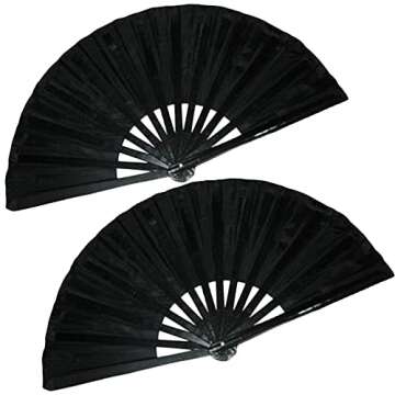 ZooBoo Traditional Tai Chi Fan - Lightweight Folding Fan for Martial Arts, Tai Chi, and Dance Practice (Pure Black)