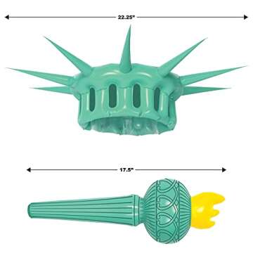 Beistle Inflatable Statue of Liberty Crown & Torch, Patriotic Party Accessories, 4th of July Outfit for Parades & Events, Crown—22¼" & Torch—17½"