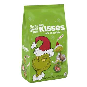 HERSHEY'S KISSES Grinch Milk Chocolate, Christmas Candy Bulk Bag, 37.28 oz