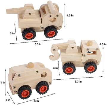 Glintoper Woodworking Building Craft Kit, Set of 3 DIY Carpentry Construction Vehicles Wooden Toy for Boys Girls, Easy Assemble Crane, Fire Truck and Garbage Truck, 3D Art Craft Wood Toys for Kids