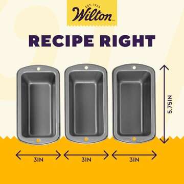 Wilton Recipe Right Non-Stick Mini Loaf Pan Set, Small Loaf Pans for Baking, 3-Piece Cookware Set, 5.75 x 3 in., Steel