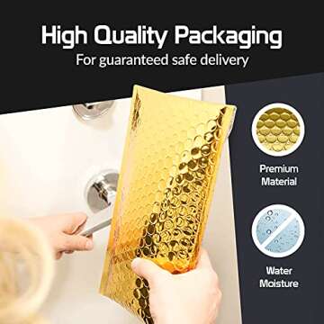 SPACE SEAL® Metallic Bubble Mailer 6x11 IN - 50 Pcs (Usable Size 6x10 IN) - Gold Bubble Mailers, Padded Shipping Envelopes, Bubble Poly mailers for Shipping, Mailing, Packaging for Business