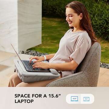 HUANUO Lap Laptop Desk - Portable Lap Desk with Pillow Cushion, Fits up to 15.6 inch Laptop, with Anti-Slip Strip & Storage Function for Home Office Students Use as Computer Laptop Stand - Marble