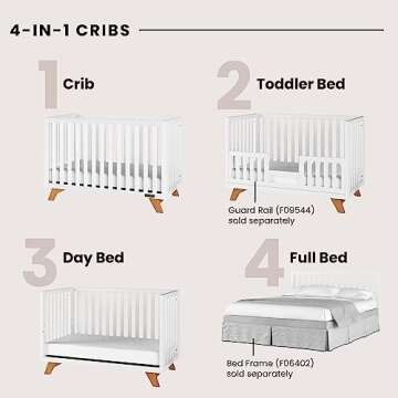 Child Craft SOHO 4-in-1 Convertible Crib, Baby Crib Converts to Day Bed, Toddler Bed and Full Size Bed, 3 Adjustable Mattress Positions, Non-Toxic, Baby Safe Finish (White/Natural)