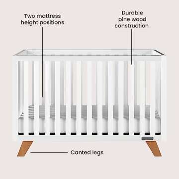 Child Craft SOHO 4-in-1 Convertible Crib, Baby Crib Converts to Day Bed, Toddler Bed and Full Size Bed, 3 Adjustable Mattress Positions, Non-Toxic, Baby Safe Finish (White/Natural)