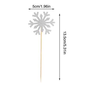 Hapy Shop 60 Count (Pack of 6) Snowflake Cupcake Toppers Glitter Snowflake Cake Toppers Picks for Christmas Birthday Party Baby Shower Wedding Cake Decoration(Silver)