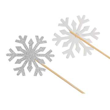 Hapy Shop 60 Count (Pack of 6) Snowflake Cupcake Toppers Glitter Snowflake Cake Toppers Picks for Christmas Birthday Party Baby Shower Wedding Cake Decoration(Silver)