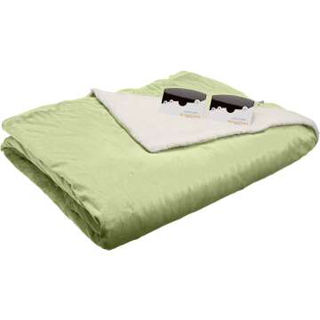 Biddeford Blankets Micro Mink Sherpa Electric Heated Blanket with Digital Controller, Queen, Sage