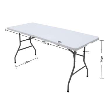 ANJONG ANJ 6FT Dining Table, Foldable Plastic Utility Table, Indoor Outdoor Camping, Picnics and Parties, White, Load Capacity 330 lbs