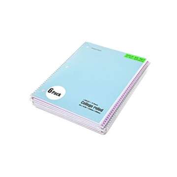 Mintra Office Spiral Notebooks Spiral Notebooks - 1 Subject, Pastel, College Ruled, 6 Pack, For School, Office, Business, Professional,70 Sheets